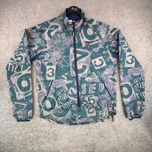 IN SPORT Mens Graphic Print Windbreaker Jacket Blue Green Size S